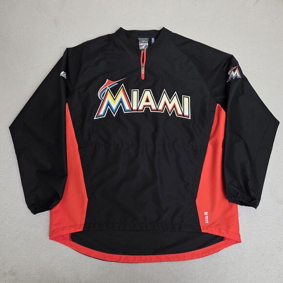 Majestic Miami Marlins Pullover Jacket Mens Large Black MLB Baseball Cool Base - Picture 1 of 13